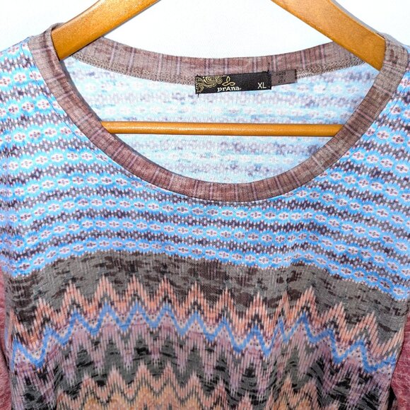 PrAna | Lottie Organic Cotton Boho Aztec Chevron Pink Long Sleeve T-Shirt | XL - Picture 5 of 11